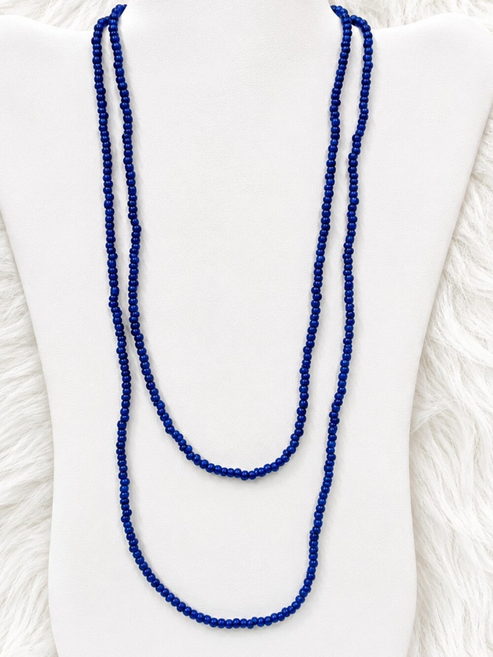 NWT Vibrant Royal Blue MultiStrand Seed Bead Long Statement Necklace Size 22-28"